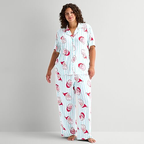 Sleep Chic Womens Short Sleeve 2-pc. Plus Pajama Set In Blue