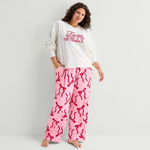 Sleep Chic Womens Boat Neck Long Sleeve Plus Pajama Top In White