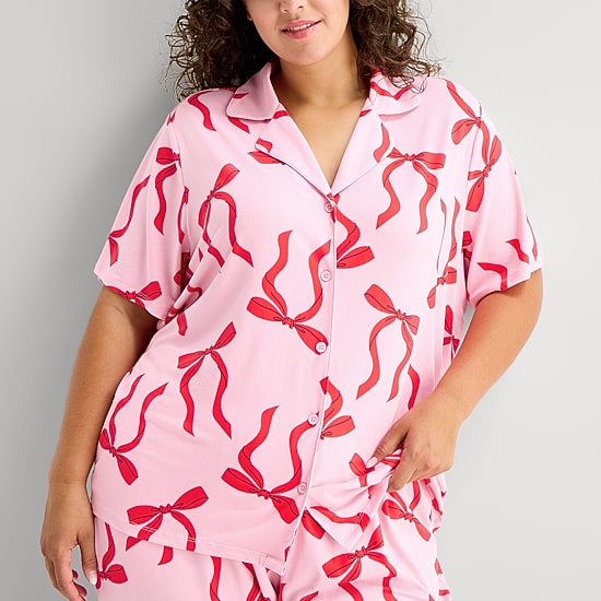 Sleep Chic Womens Short Sleeve 2-pc. Plus Pajama Set