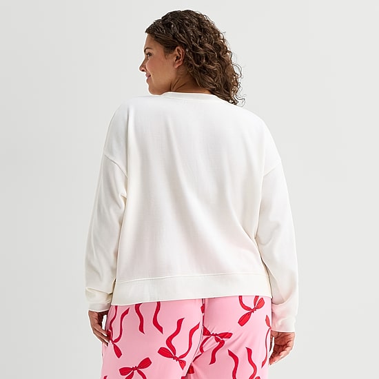 Sleep Chic Womens Crew Neck Long Sleeve Plus Pajama Top