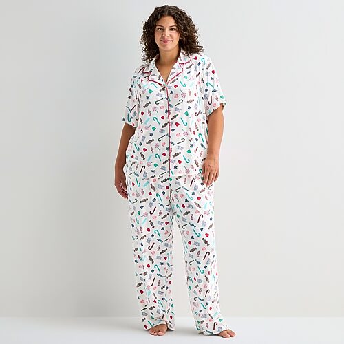 Sleep Chic Womens Short Sleeve 2-pc. Plus Pajama Set In White