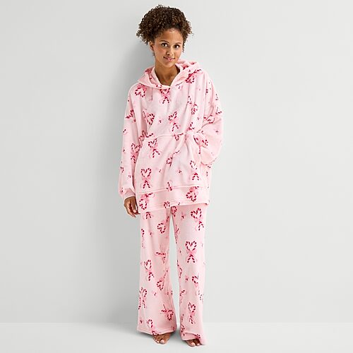 Arizona Body Womens Juniors Fleece Long Sleeve Hooded Nightgown In Pink