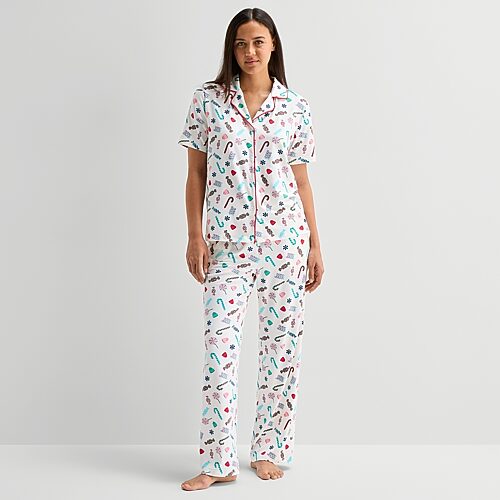 Sleep Chic Womens Short Sleeve 2-pc. Pajama Set In White
