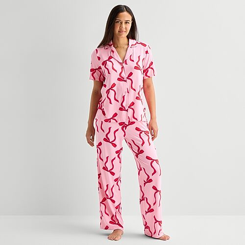 Sleep Chic Womens Short Sleeve 2-pc. Pajama Set In Pink
