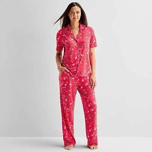 Sleep Chic Womens Short Sleeve 2-pc. Pajama Set In Red