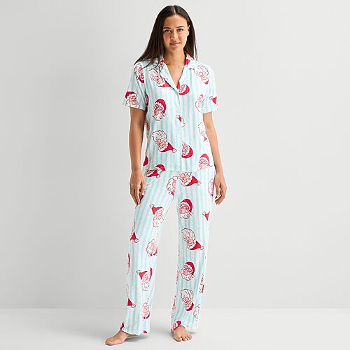 Sleep Chic Womens Short Sleeve 2-pc. Pajama Set In Blue