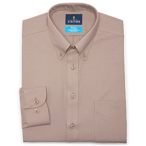Stafford Coolmax All Season Ecomade Oxford Mens Regular Fit Stretch Fabric Wrinkle Free Long Sleeve Dress Shirt, 17-17.5 36-37, Brown