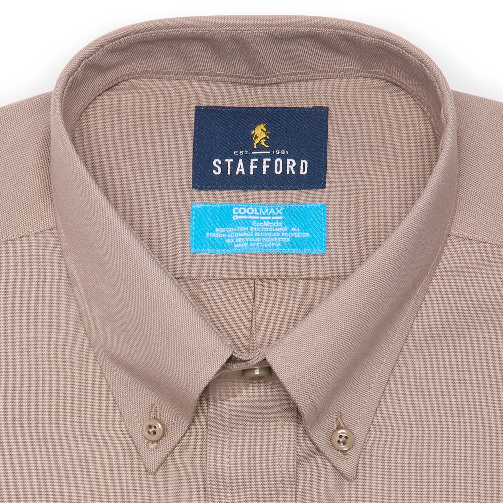 Stafford Coolmax All Season Ecomade Oxford Mens Regular Fit Stretch Fabric Wrinkle Free Long Sleeve Dress Shirt