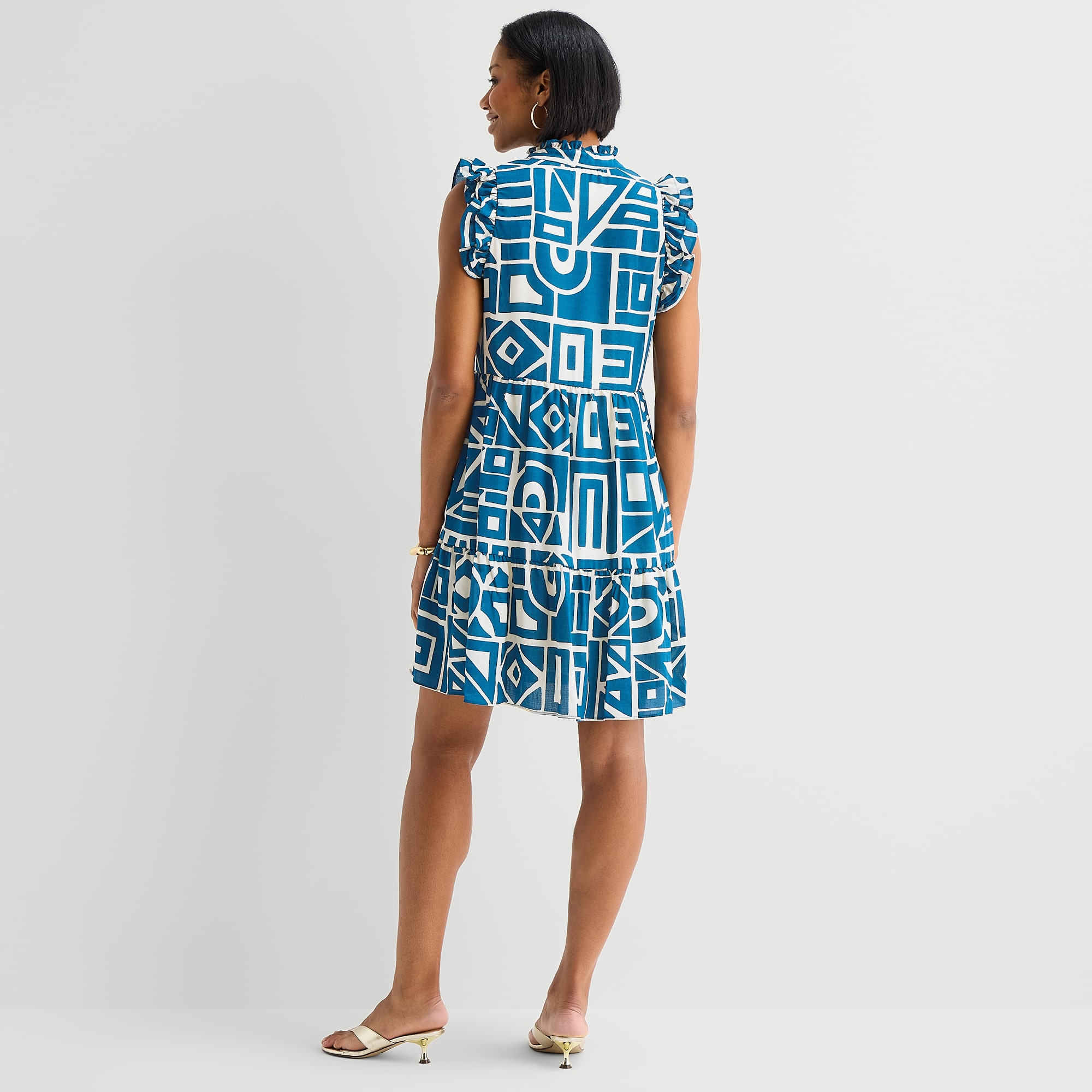 Sandra Darren Womens Notch Neck Sleeveless Geometric Shift Dress