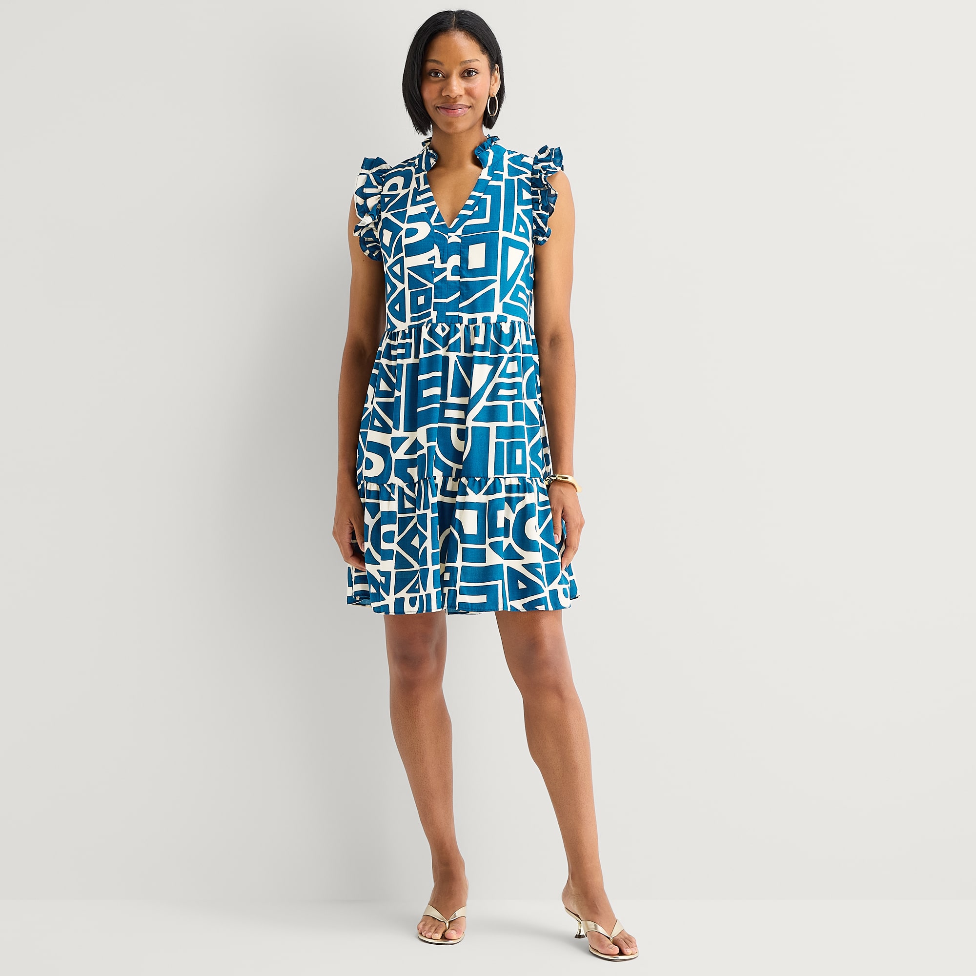 Sandra Darren Womens Notch Neck Sleeveless Geometric Shift Dress