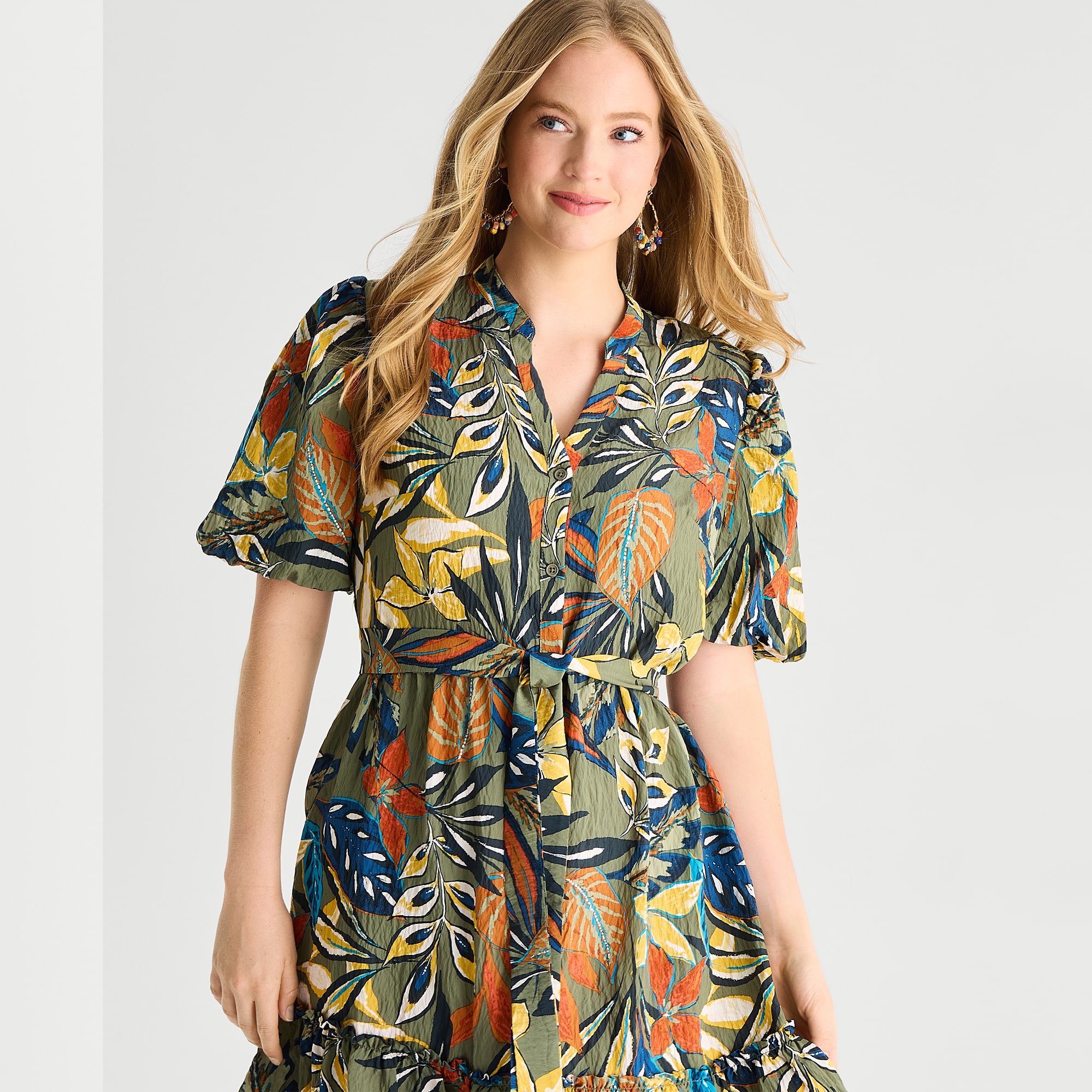 Studio 1 Womens Short Sleeve Abstract Shirt Dress