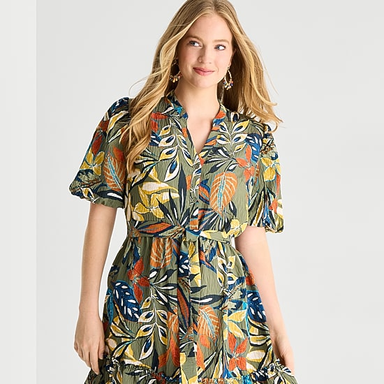Studio 1 Womens Short Sleeve Abstract Shirt Dress