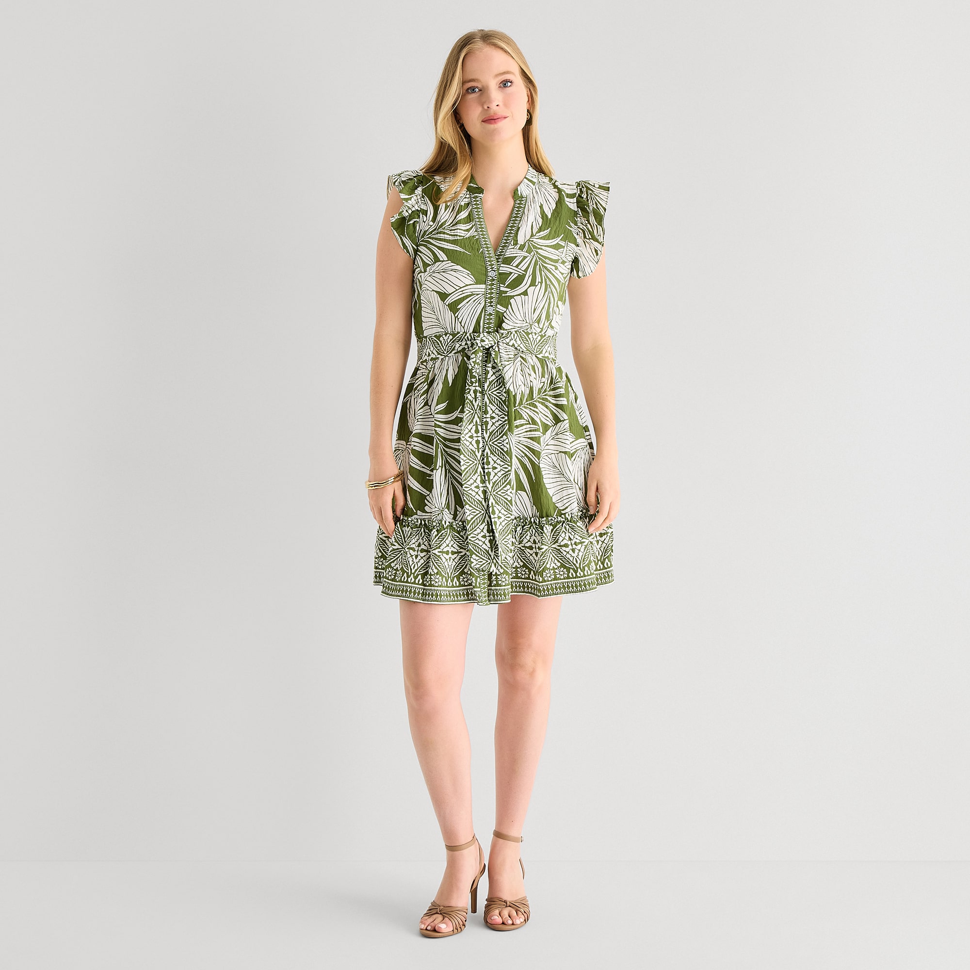 Studio 1 Womens Short Sleeve Leaf Shirt Dress