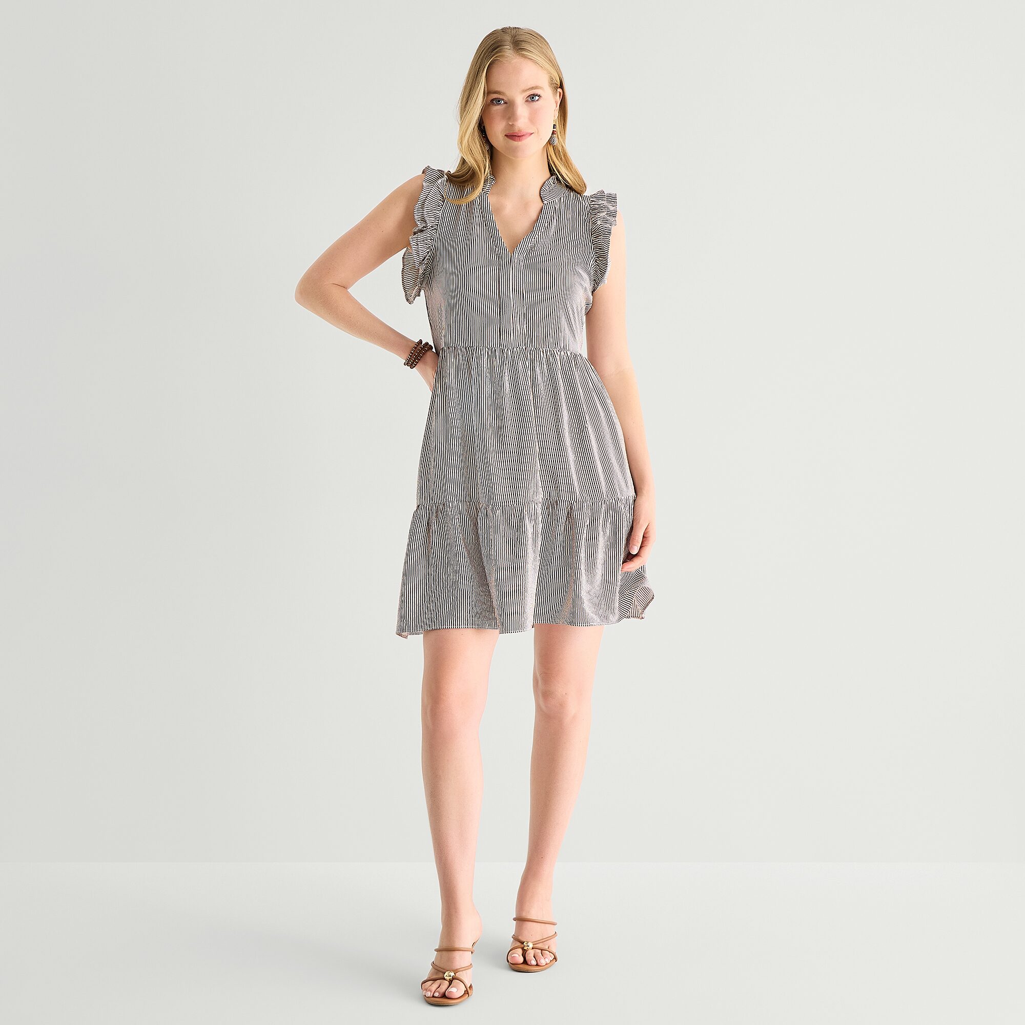 Studio 1 Womens V Neck Short Sleeve Striped Shift Dress