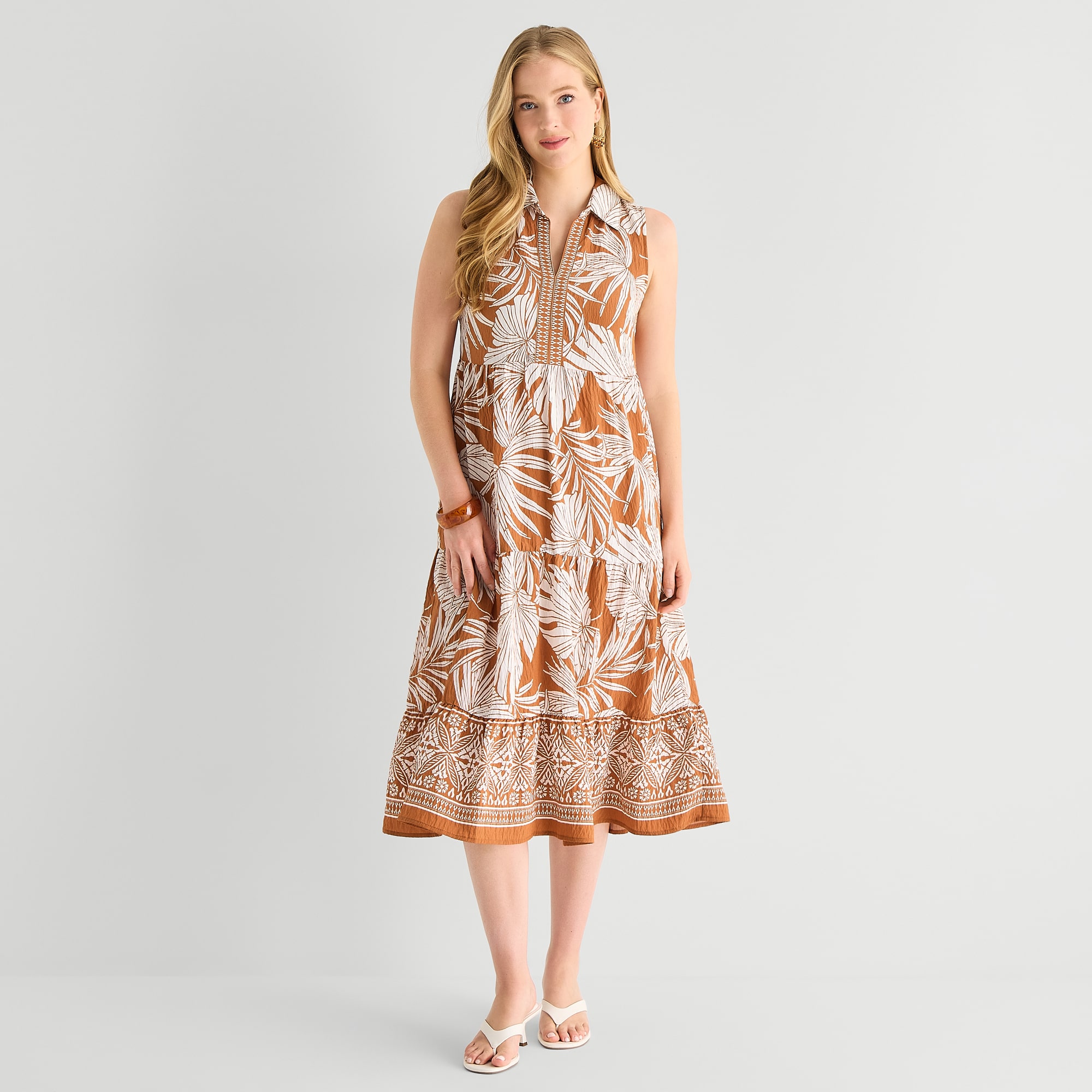 Studio 1 Womens V Neck Sleeveless Leaf Shift Dress