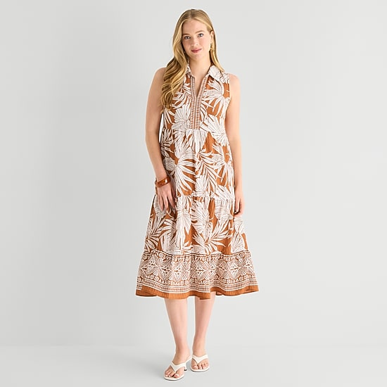 Studio 1 Womens V Neck Sleeveless Leaf Shift Dress