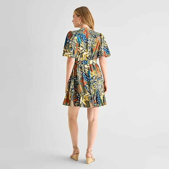Studio 1 Womens Short Sleeve Abstract Shirt Dress