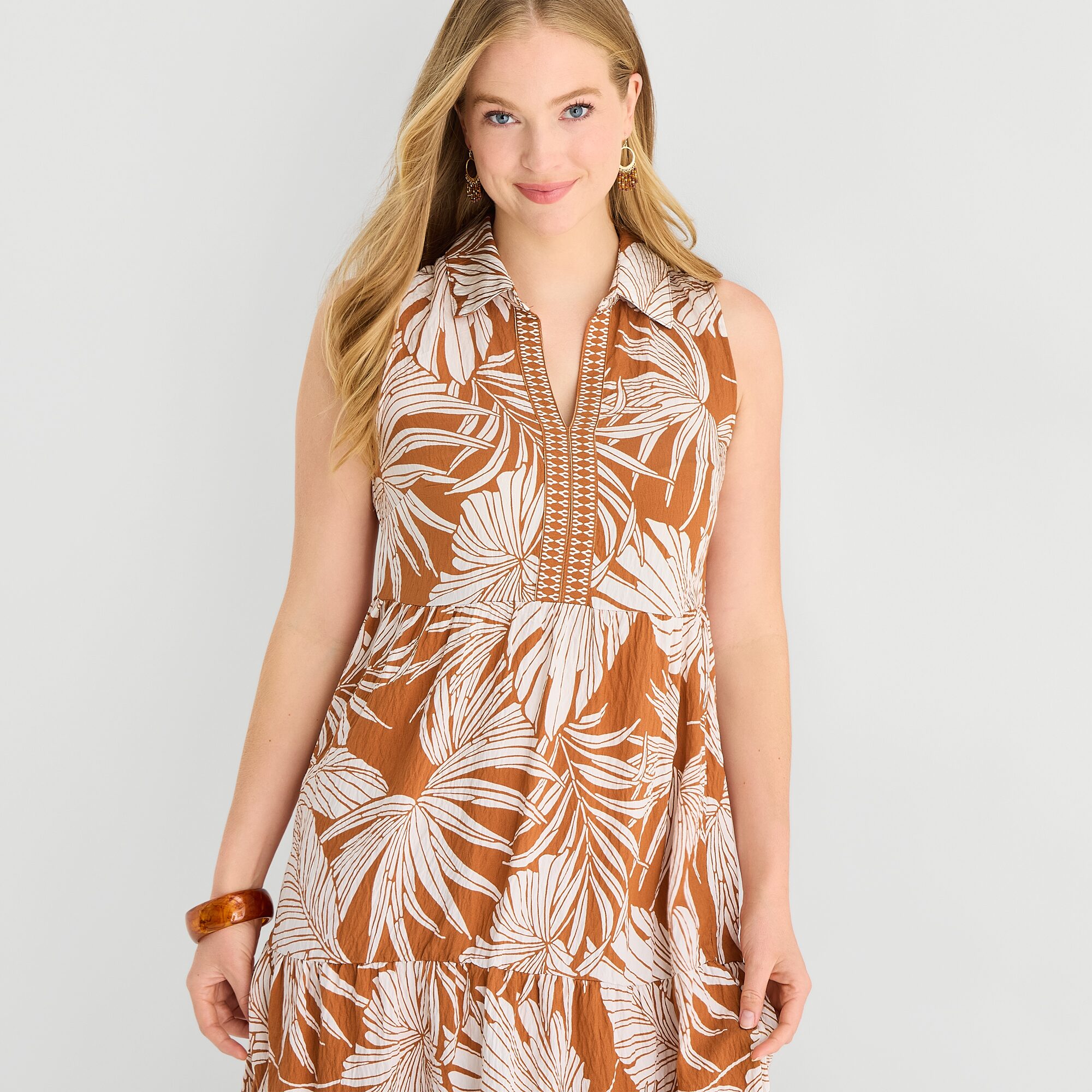 Studio 1 Womens V Neck Sleeveless Leaf Shift Dress
