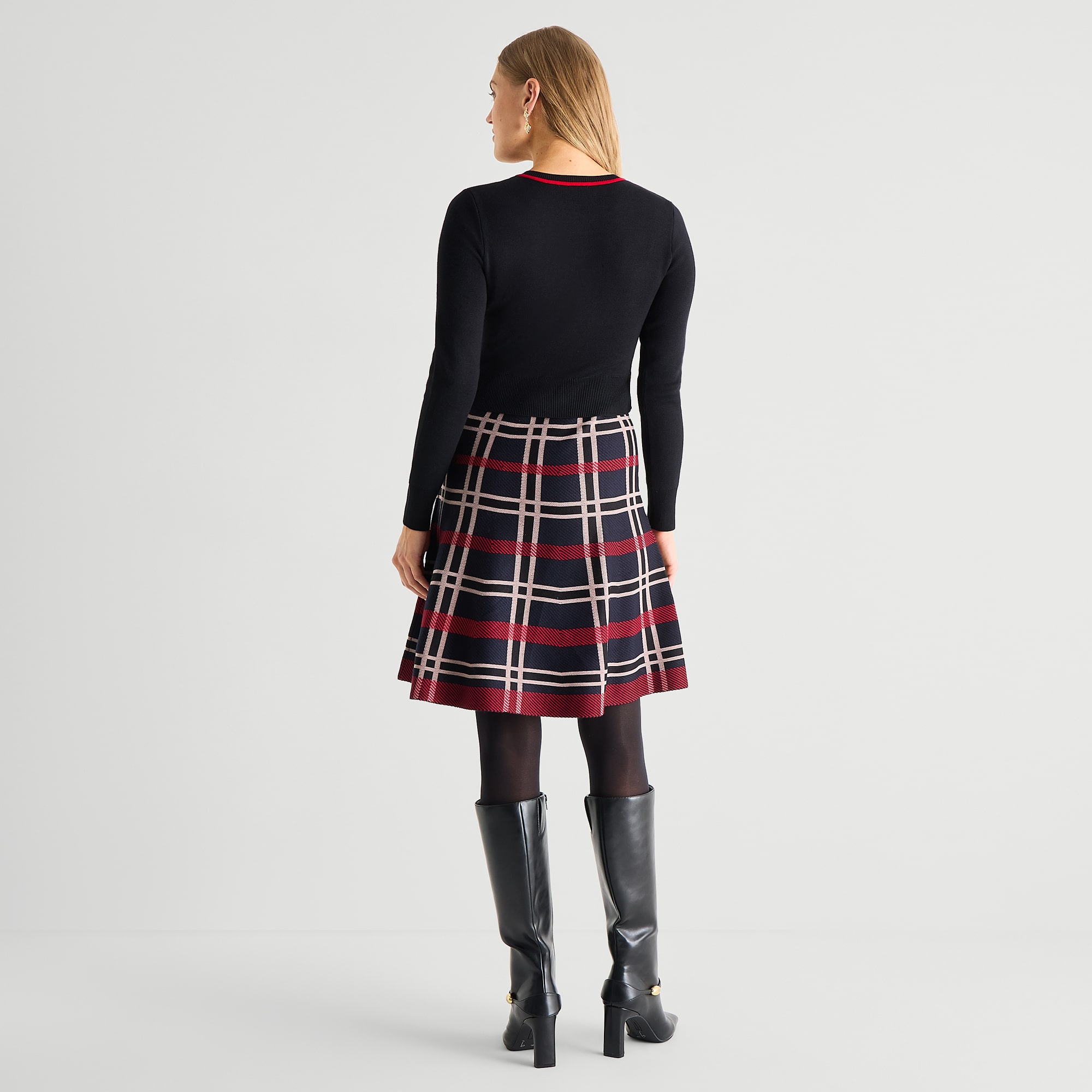 Jessica Howard Womens Long Sleeve Plaid Sweater Dress