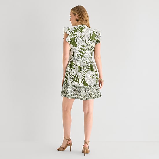 Studio 1 Womens Short Sleeve Leaf Shirt Dress