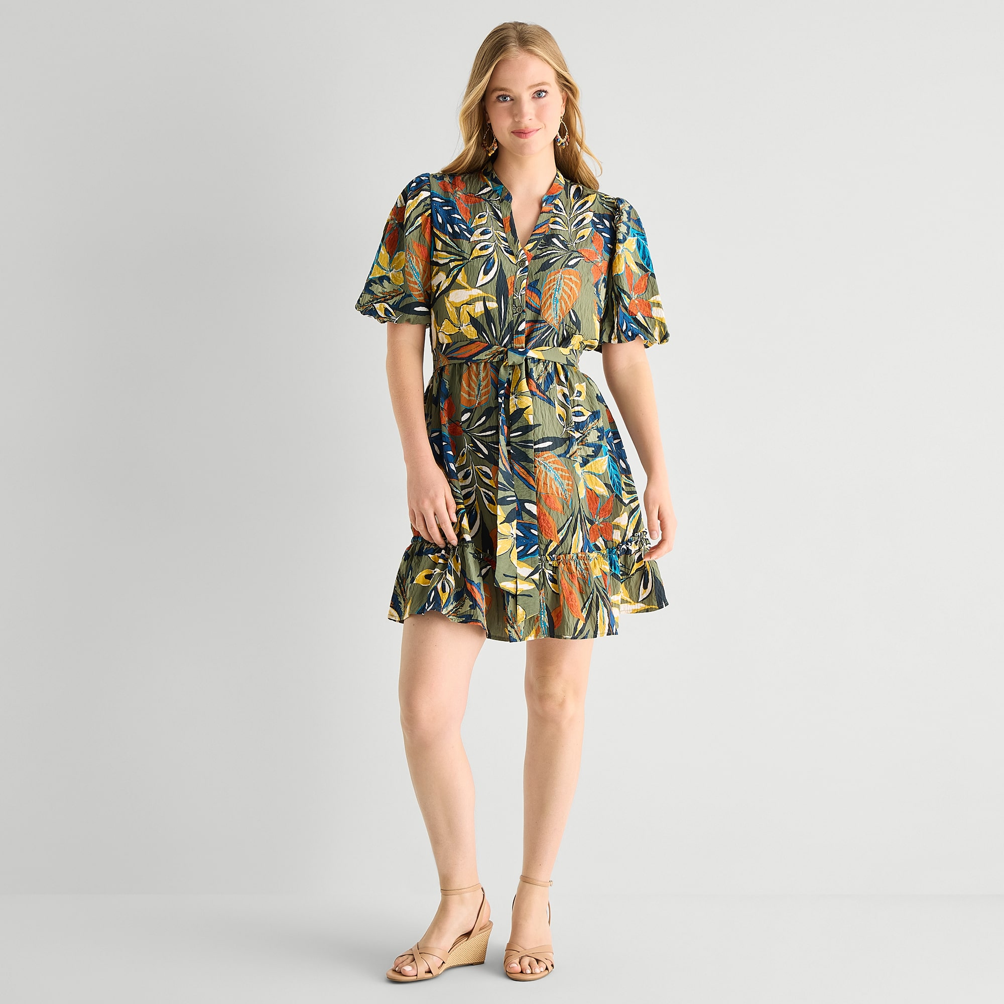 Studio 1 Womens Short Sleeve Abstract Shirt Dress