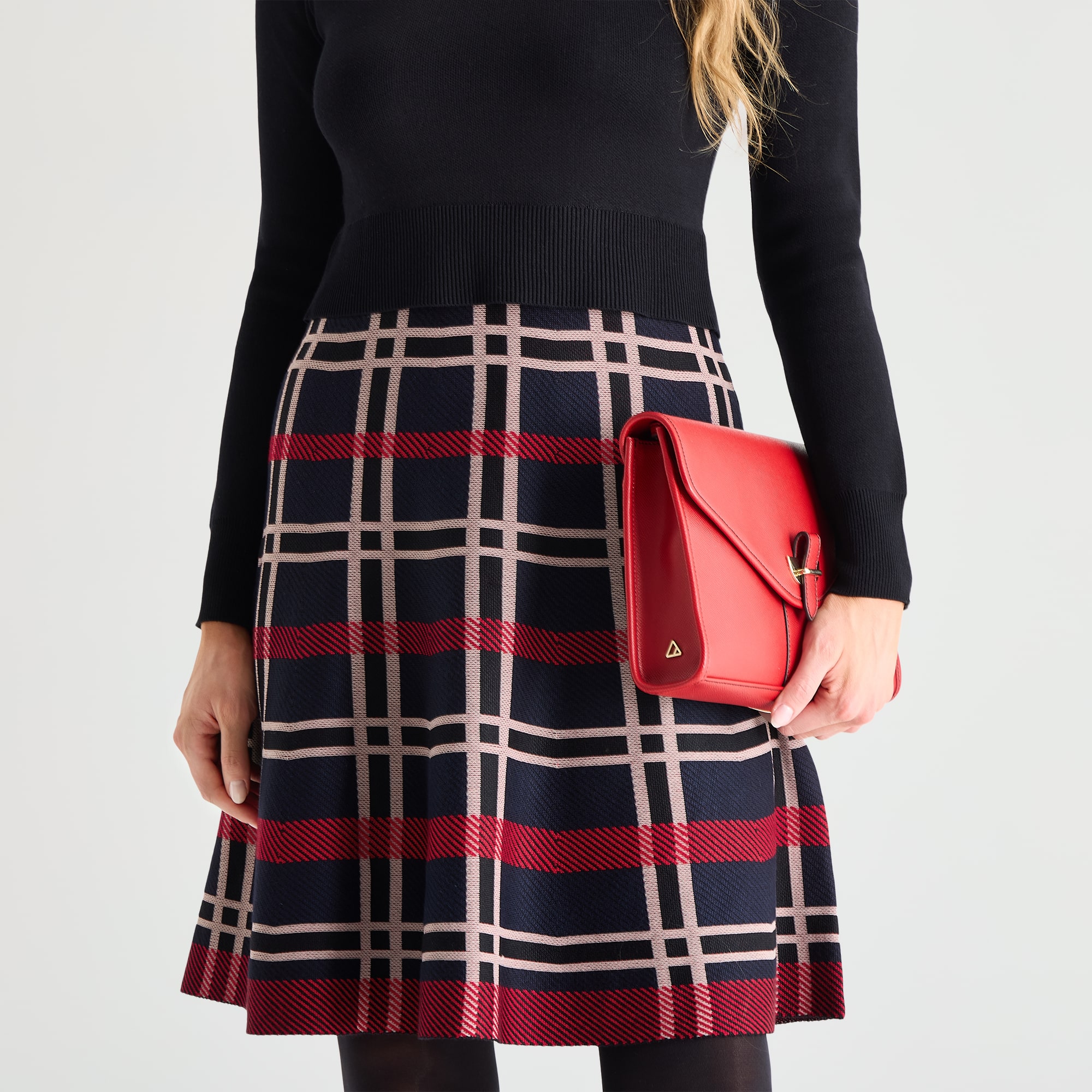 Jessica Howard Womens Long Sleeve Plaid Sweater Dress