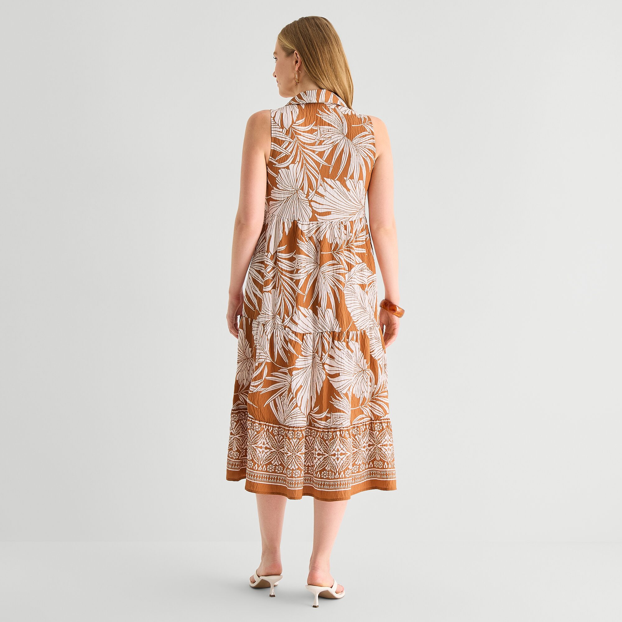 Studio 1 Womens V Neck Sleeveless Leaf Shift Dress