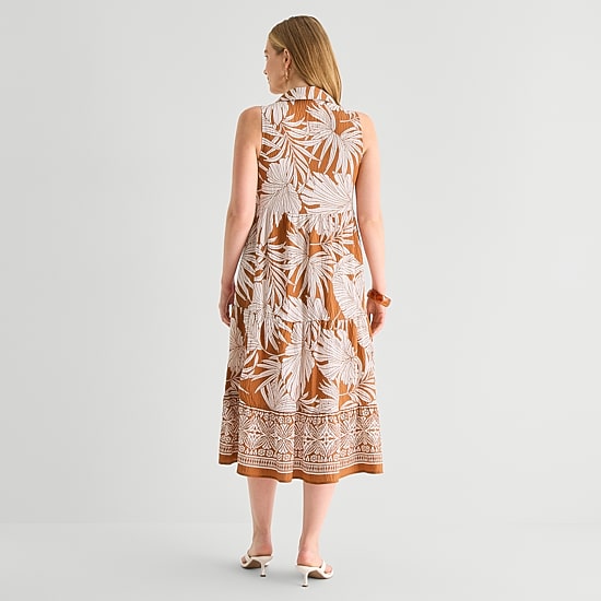 Studio 1 Womens V Neck Sleeveless Leaf Shift Dress