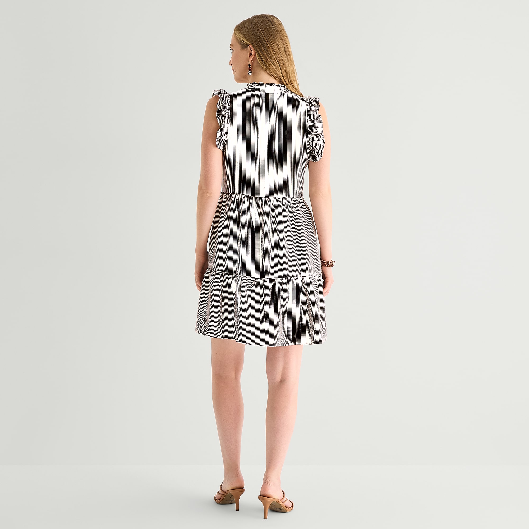Studio 1 Womens V Neck Short Sleeve Striped Shift Dress