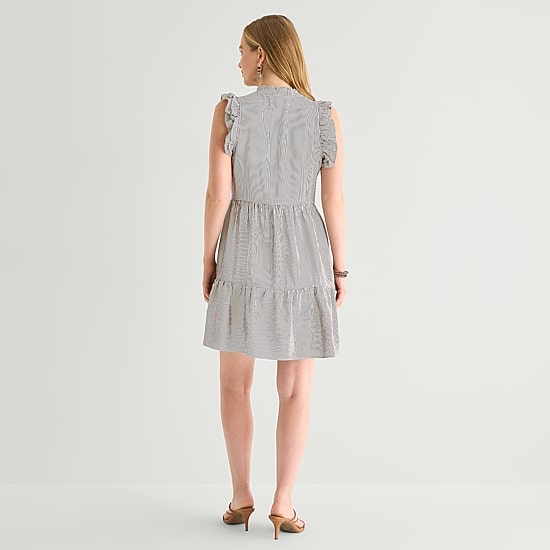 Studio 1 Womens V Neck Short Sleeve Striped Shift Dress