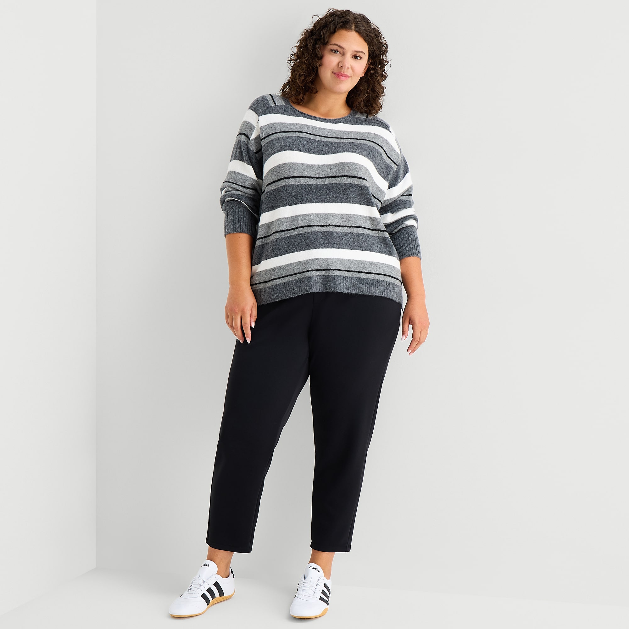 Stylus Plus Womens Crew Neck Long Sleeve Striped Pullover Sweater