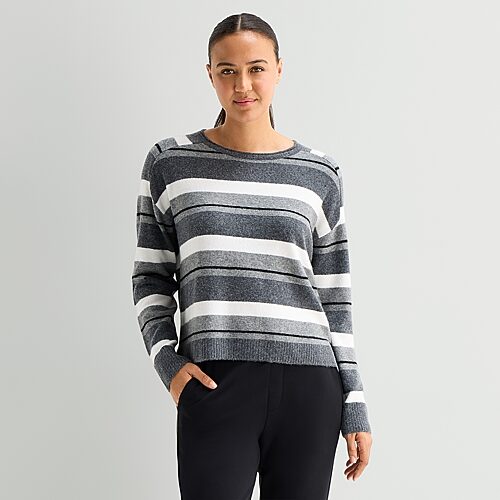 Stylus Womens Crew Neck Long Sleeve Striped Pullover Sweater In Multiple Colors
