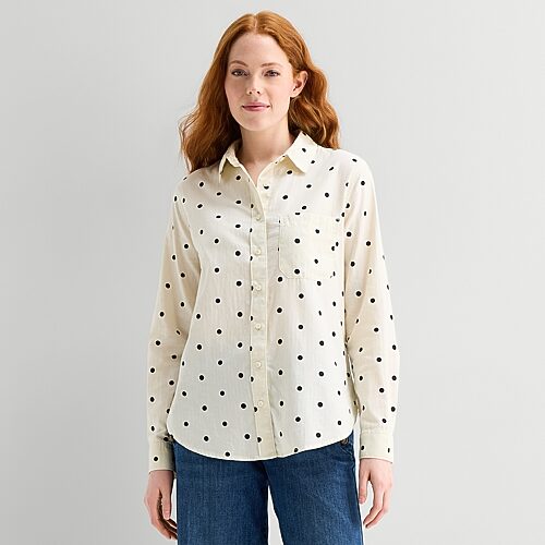 St. John's Bay Womens Tall Long Sleeve Regular Fit Button-down Shirt In White