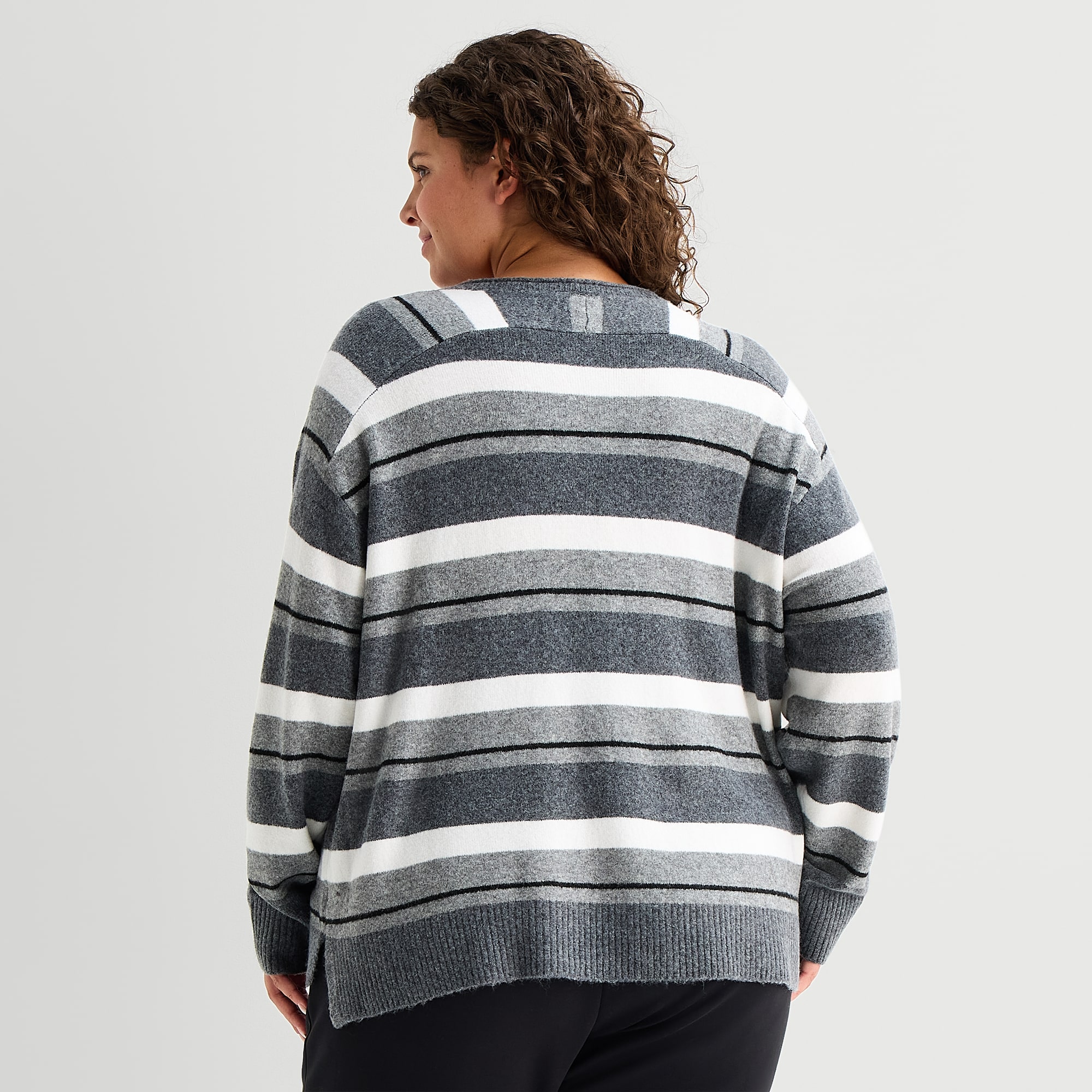 Stylus Plus Womens Crew Neck Long Sleeve Striped Pullover Sweater