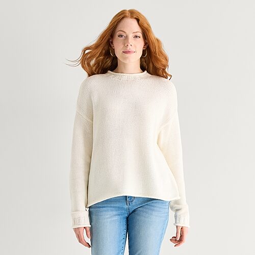 St. John's Bay Womens Rollneck Long Sleeve Pullover Sweater In White