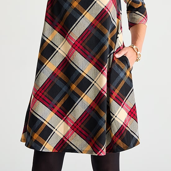 Jessica Howard Womens Boat Neck 3/4 Sleeve Plaid Shift Dress