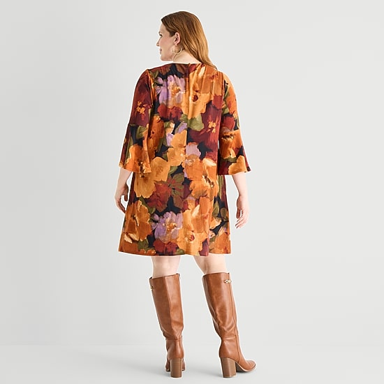 Jessica Howard Womens Plus Boat Neck 3/4 Sleeve Floral Shift Dress