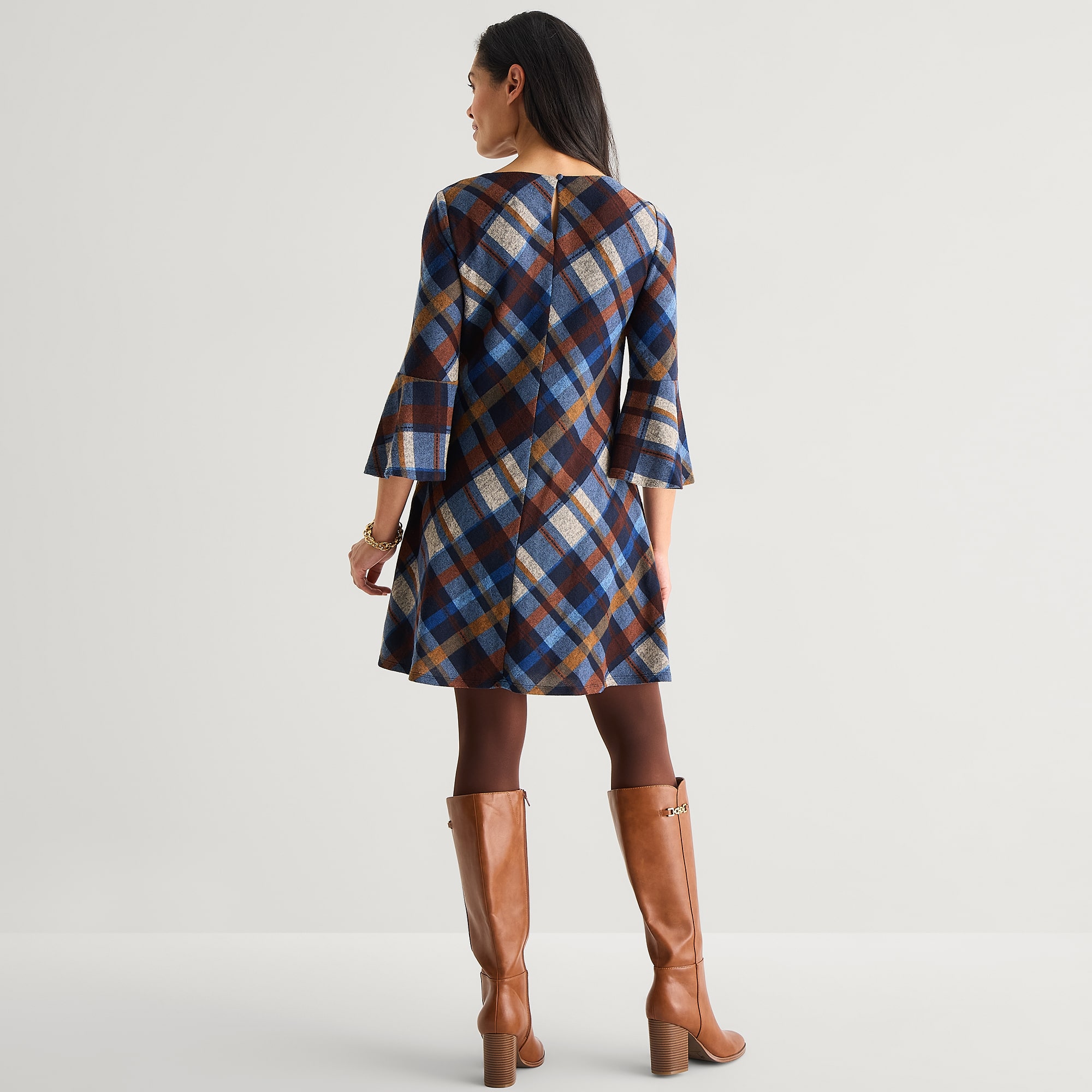 Jessica Howard Womens Boat Neck Long Sleeve Plaid Shift Dress