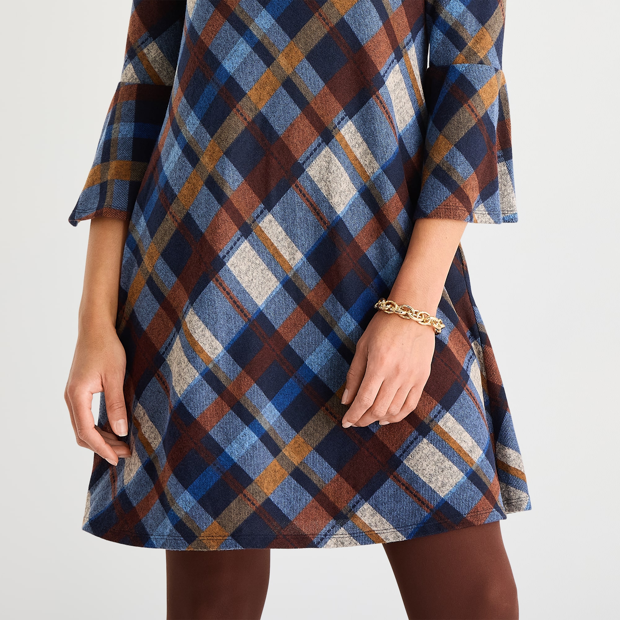 Jessica Howard Womens Boat Neck Long Sleeve Plaid Shift Dress