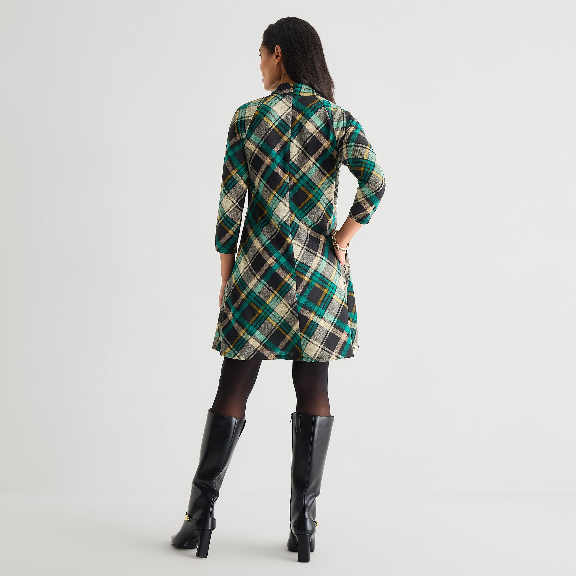 Jessica Howard Womens Mock Neck 3/4 Sleeve Plaid Shift Dress