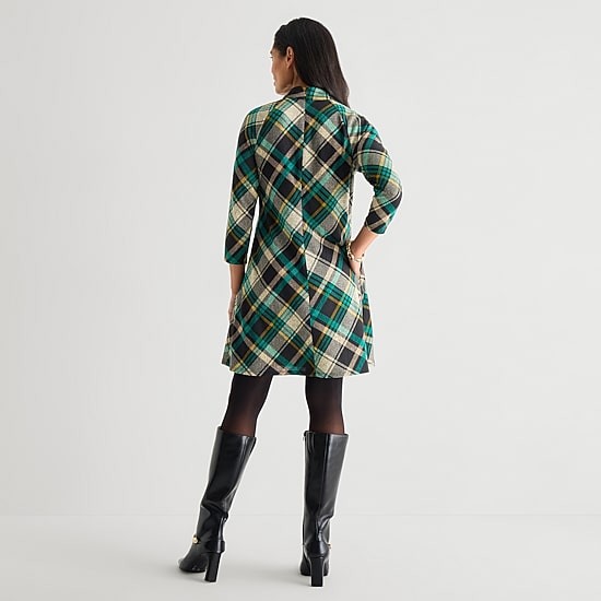 Jessica Howard Womens Mock Neck 3/4 Sleeve Plaid Shift Dress