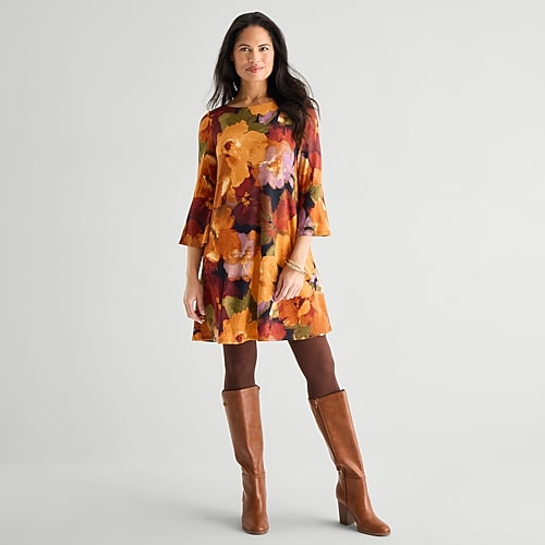 Jessica Howard Womens Boat Neck 3/4 Sleeve Plaid Shift Dress In Brown