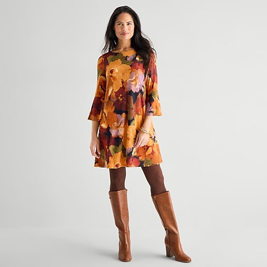 Jessica Howard Womens Boat Neck 3/4 Sleeve Plaid Shift Dress