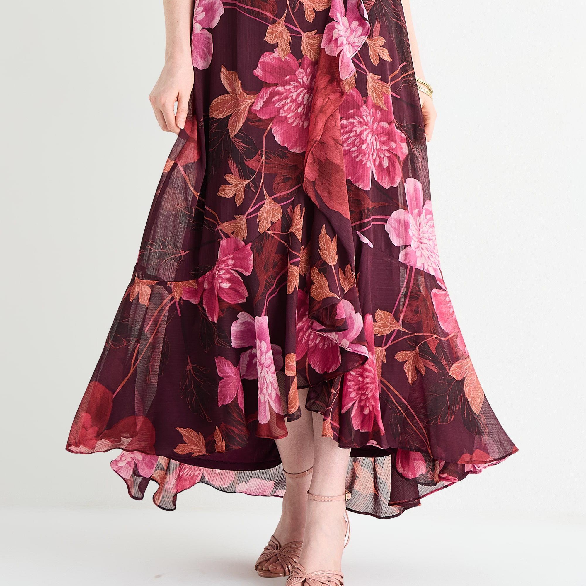 Danny & Nicole Womens V Neck 3/4 Sleeve Balloon Chiffon Maxi Dress