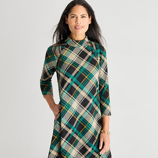 Jessica Howard Womens Mock Neck 3/4 Sleeve Plaid Shift Dress