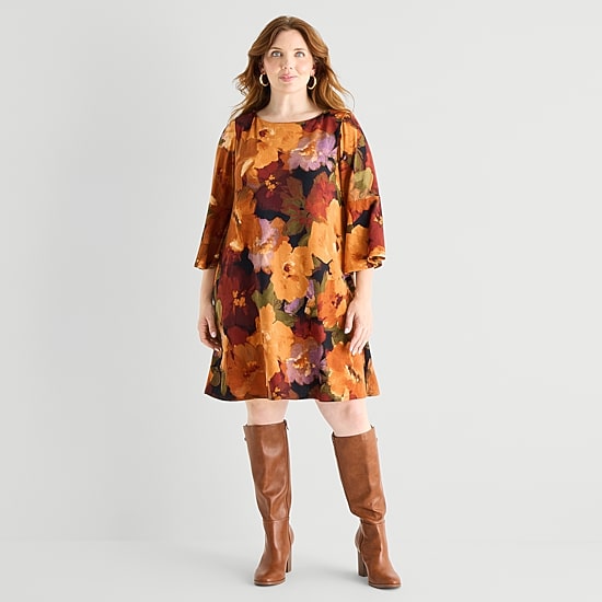 Jessica Howard Womens Plus Boat Neck 3/4 Sleeve Floral Shift Dress