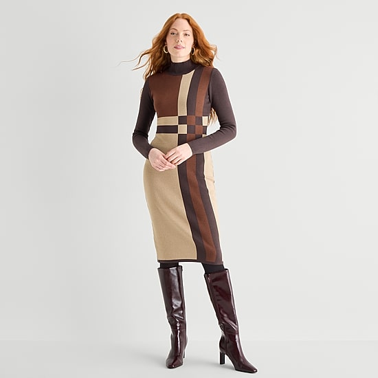 Danny & Nicole Womens Long Sleeve Midi Sweater Dress