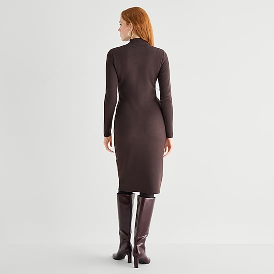 Danny & Nicole Womens Long Sleeve Midi Sweater Dress