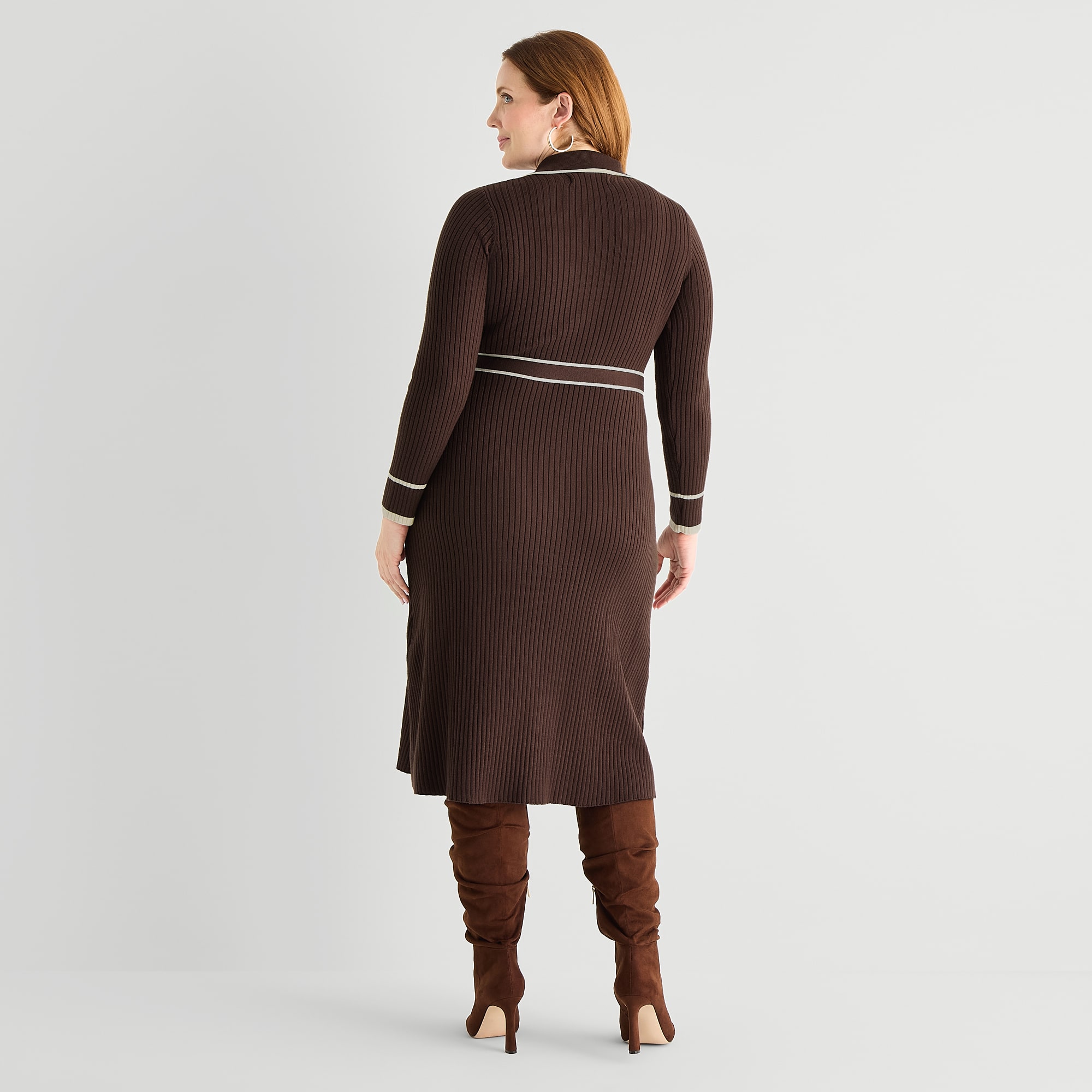 Melonie T Womens Plus Long Sleeve Belted Midi Sweater Dress