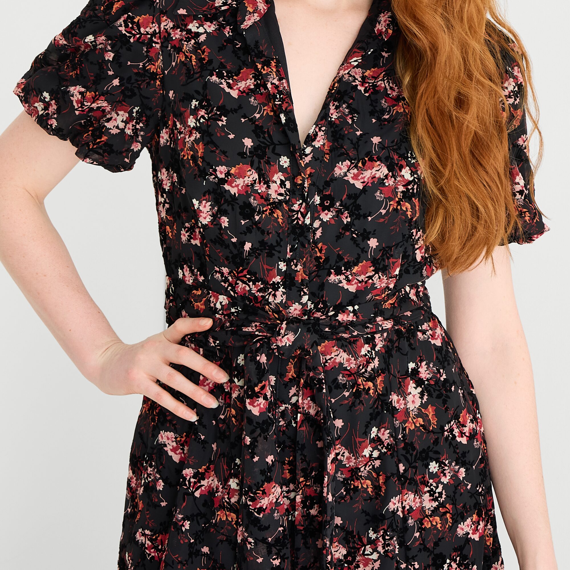 Studio 1 Womens V Neck Short Sleeve Flutter Maxi Dress
